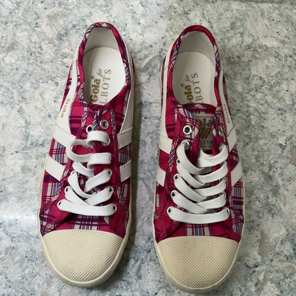 Gola Sneakers Coaster Print Talbots 7 Pink Plaid Low Top Lace Up CLB730